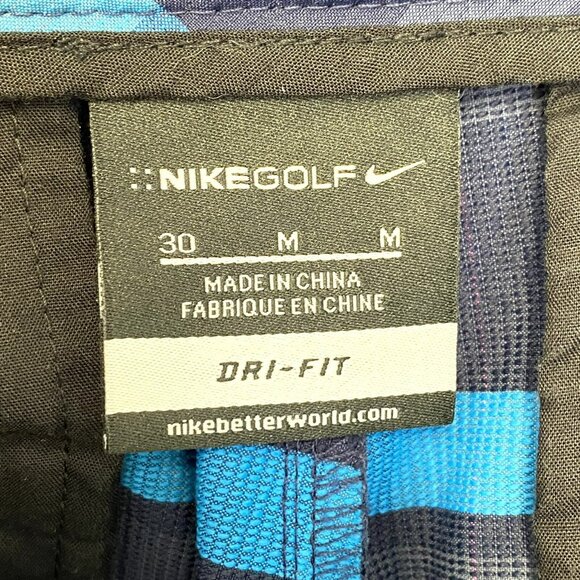 Nike Golf Shorts Mens Size 30 Dri-Fit Blue Plaid Flat Front Stretch 12" Inseam - Picture 4 of 5